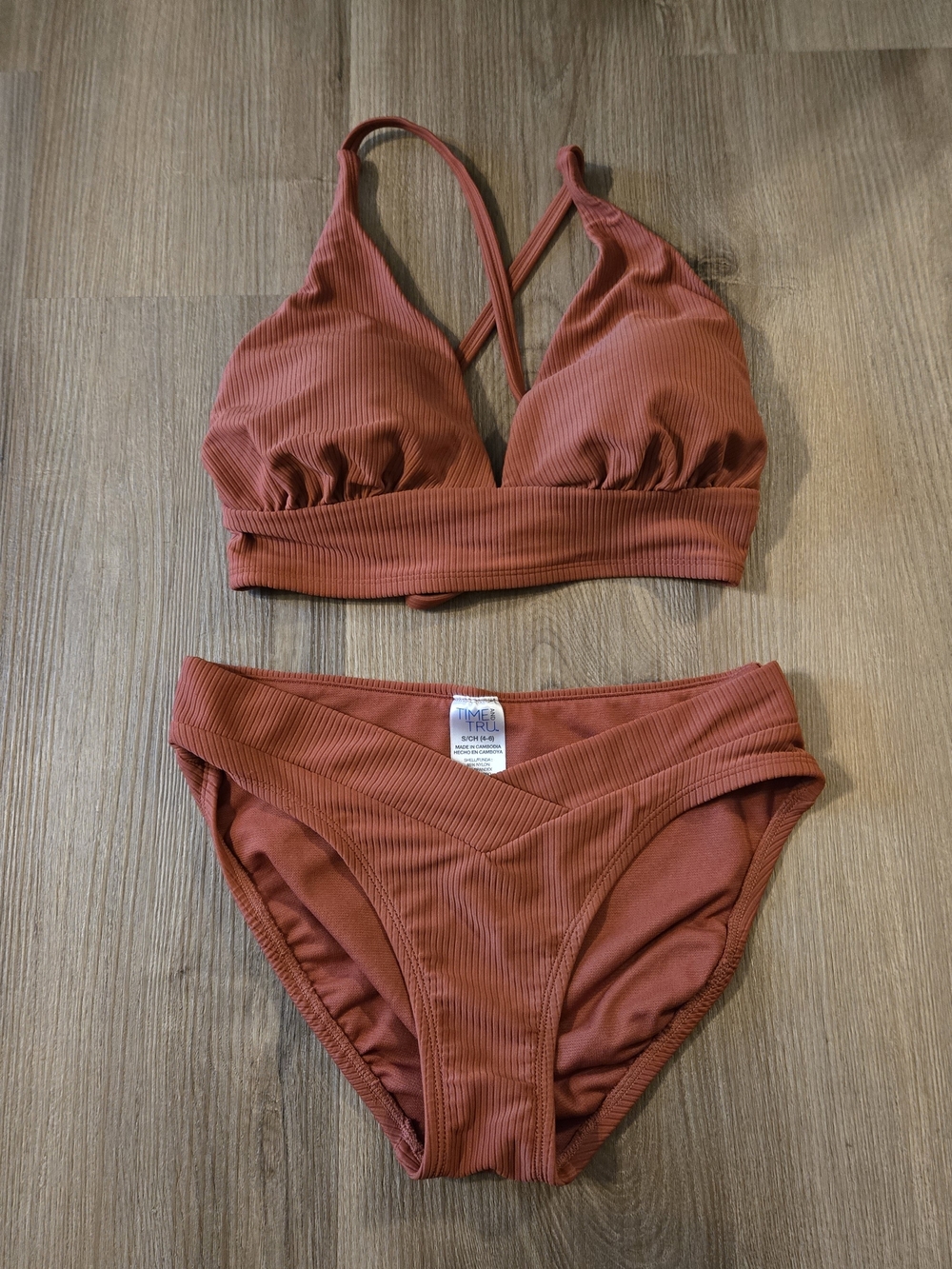 Time and Tru Rust Orange Ribbed Bralette